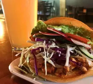 New Mexico Hard Cider Taproom cider and sandwich