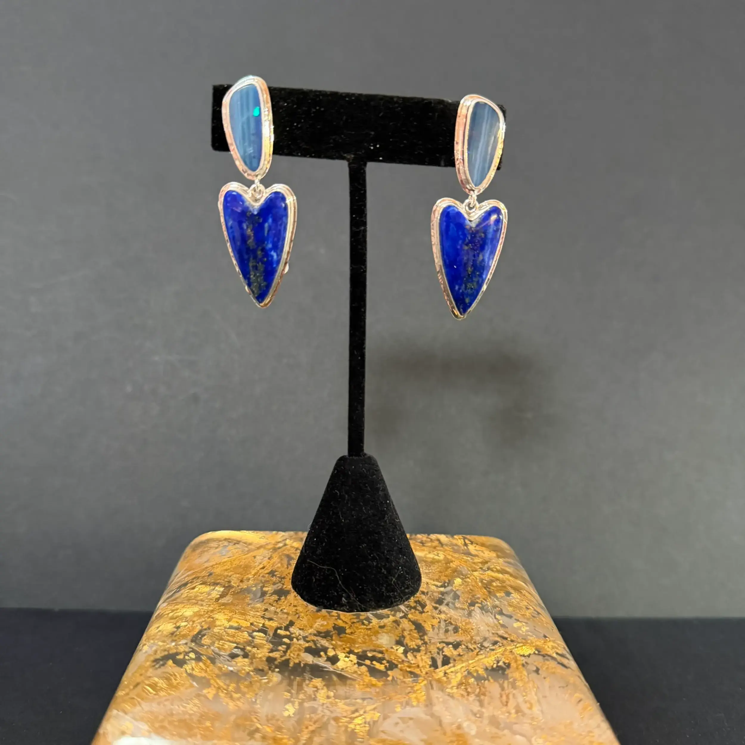Lapis Hearts With Boulder Opal Earrings