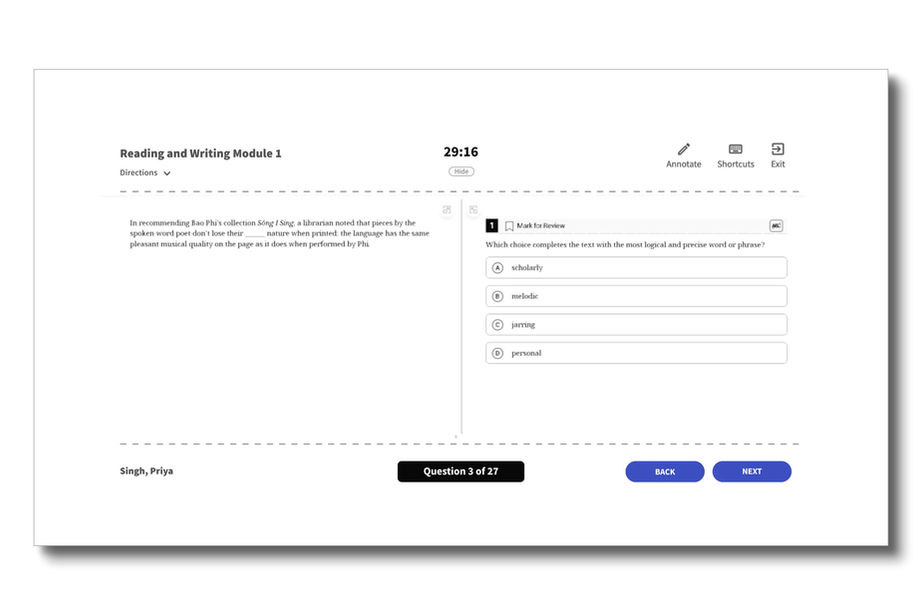 Math section from Digital SAT Practice Test