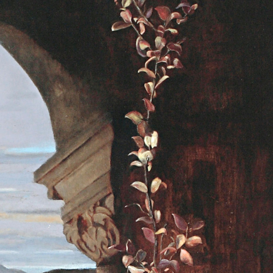 Close up of Simulacrum II, Flemish method painting by artist Jenny Elizabeth