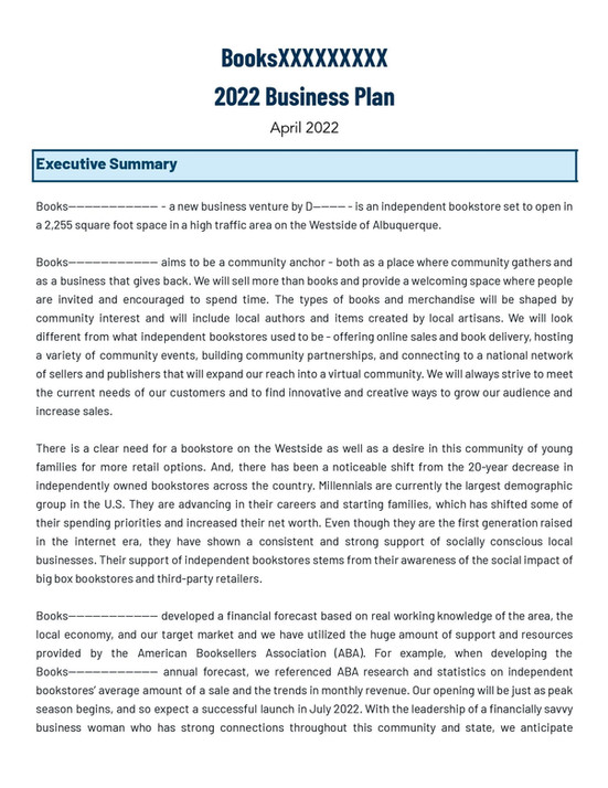 Executive summary of business plan written by DH Solutions (formerly Deer Heart Consulting)