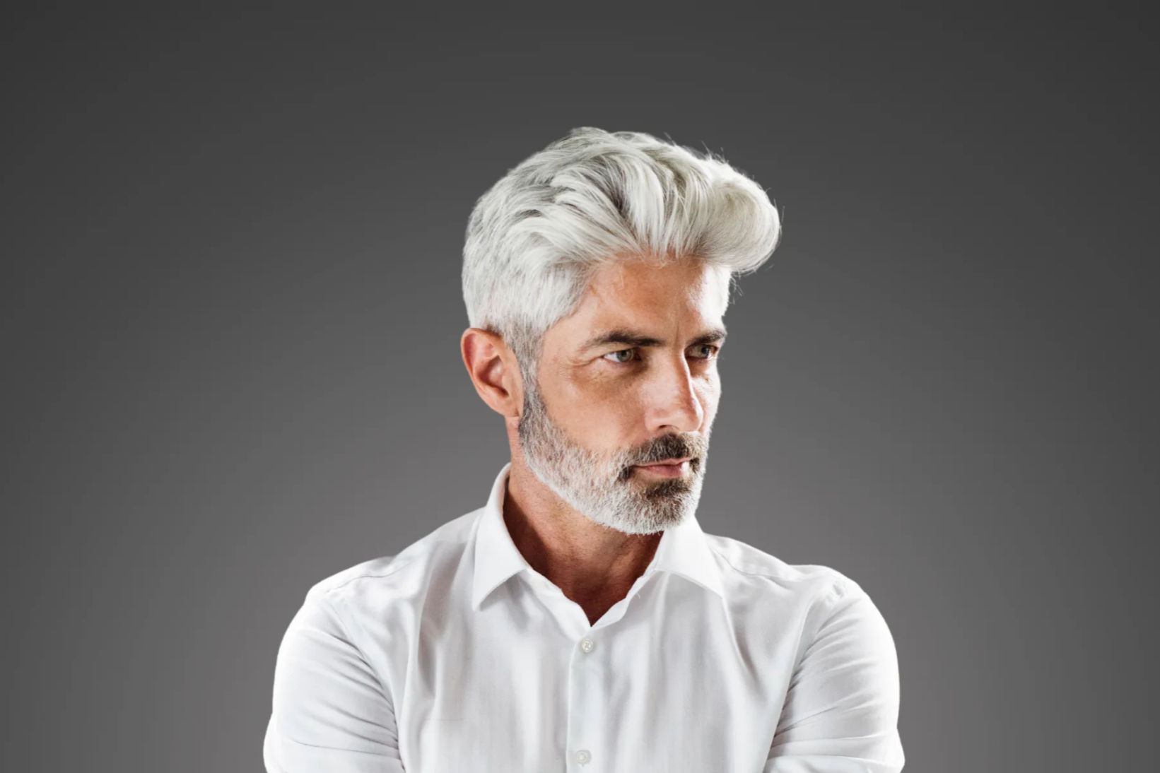 DH Solutions hair stylist website template - man with white hair and beard