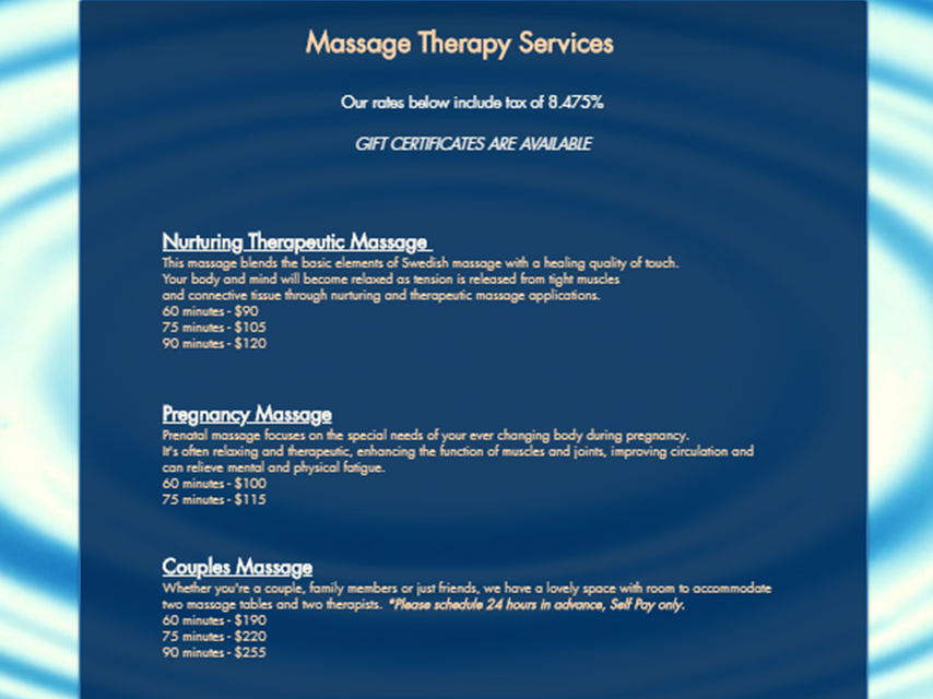 Screenshot of old massage therapist website