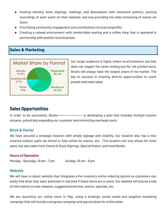 Page 10 of a business plan written by DH Solutions (formerly Deer Heart Consulting)