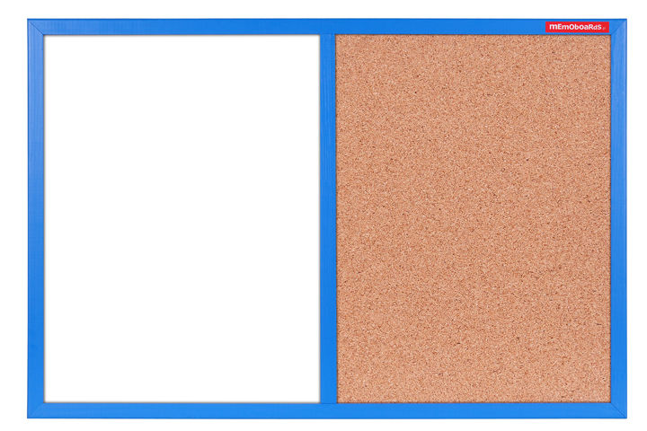 תמונה ממוזערת: לוח משולב - לוח מחיק מגנטי ולוח שעם עם מסגרת תכלת