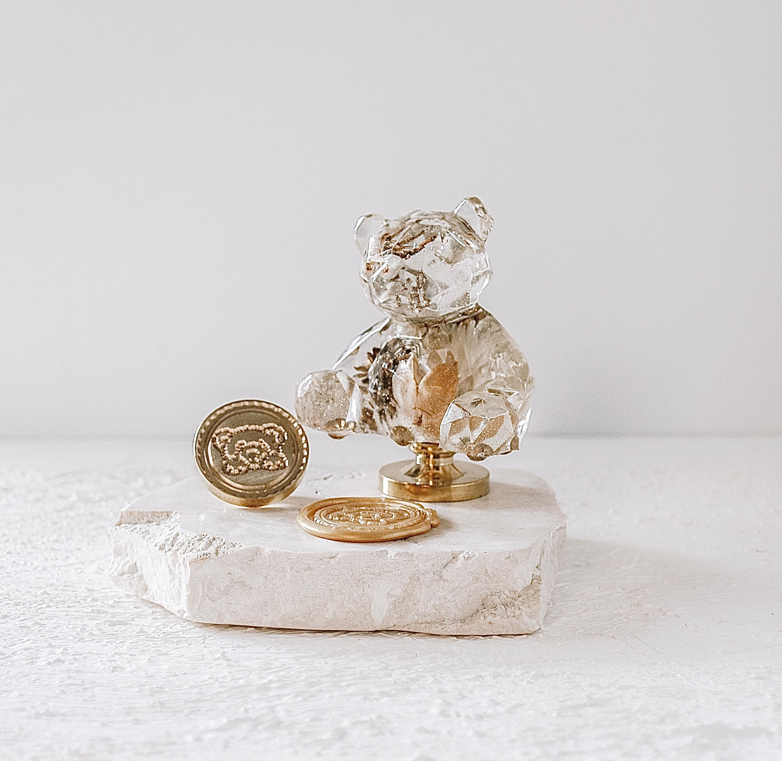 "SILVER FLOWER BEAR" set (round bear head stamp)