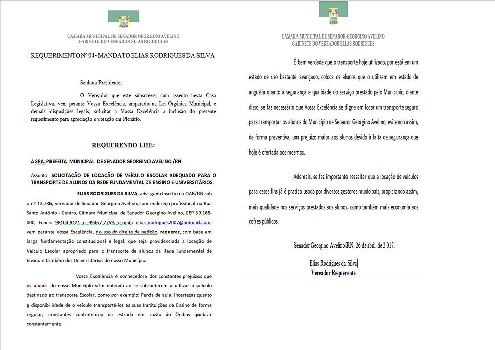 Requerimento enviado ao Gabinete da Prefeita!