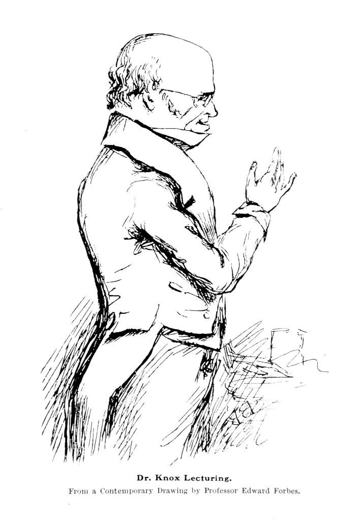 A sketch of Dr Robert Knox addressing students at Surgeons Hall.