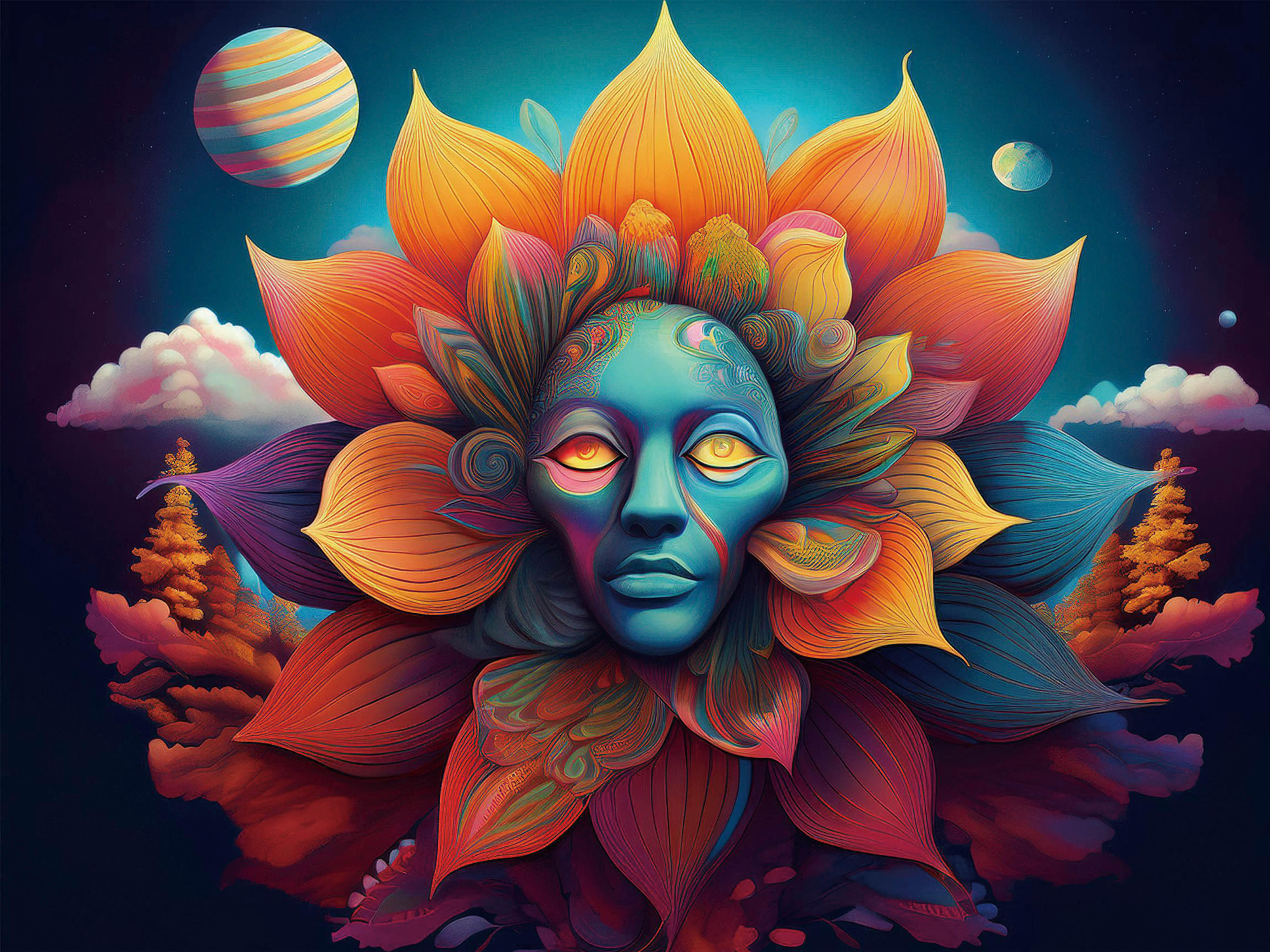 宇宙の庭に咲く生命の花　flower_face20.　大型モニター用 　ダウンロード