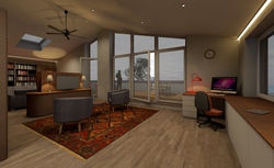 Blick in den Wohnraum mit anschließender Terrasse