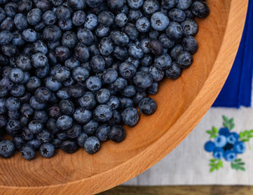 Fresh blueberries in wooden bowl