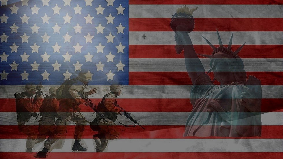 American flag with the statue of Liberty and troops in honor of Liberty Iv supporting our veterans with infusion therapy.