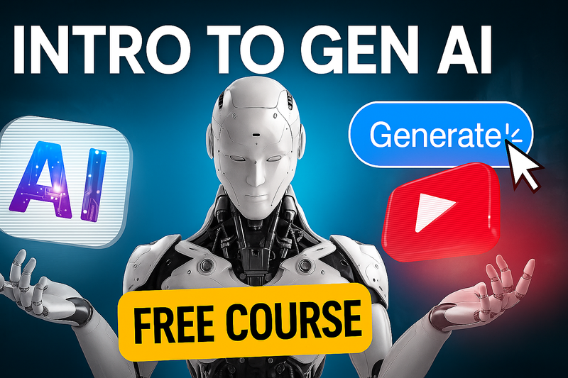 an advertisement for a free course with a robot