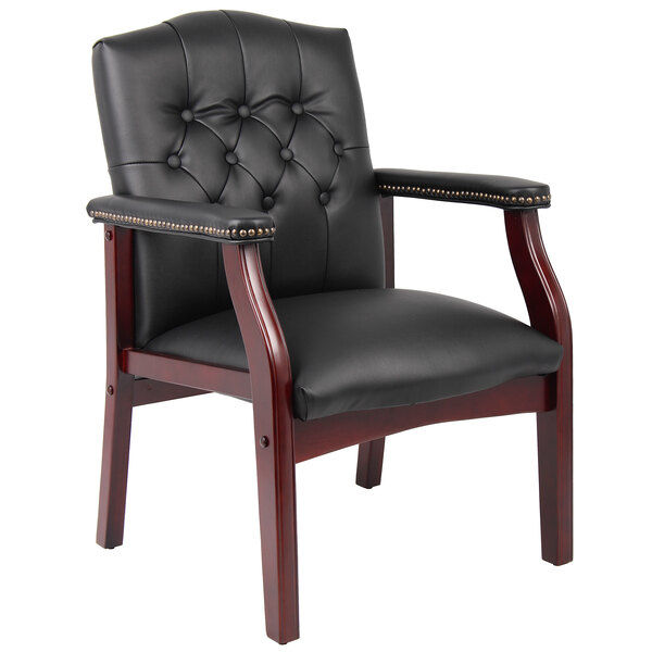 Thumbnail: Black Caressoft Executive Guest Chair with Mahogany Finish