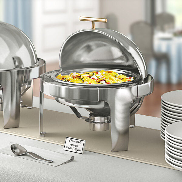 Thumbnail: Acopa Supreme 6.5 Qt. Round Gold Accent Roll Top Chafer