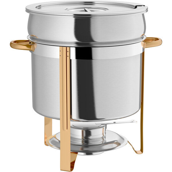 Thumbnail: Choice Deluxe 11 Qt. Gold Accent Marmite Soup Chafer