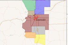 an overhead map showing Denver metro area with colored zones