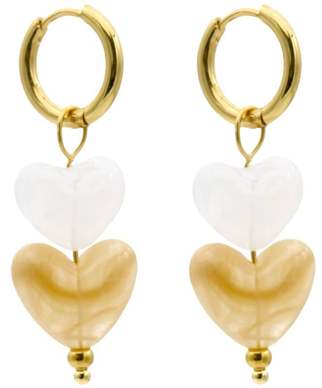 S. Steel Earrings 4cm Hearts brown