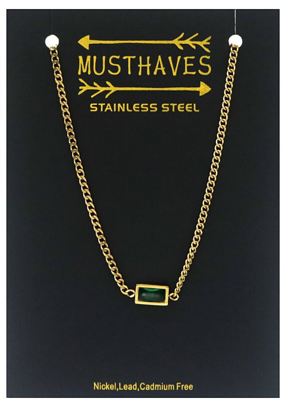 S. Steel Necklace with 12mm Rectangle CZ Groen