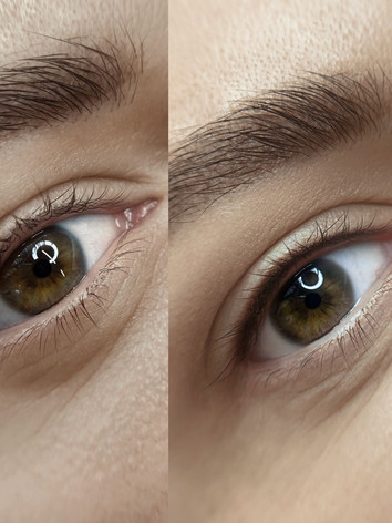 Before and after lash enhancement tattoo results.