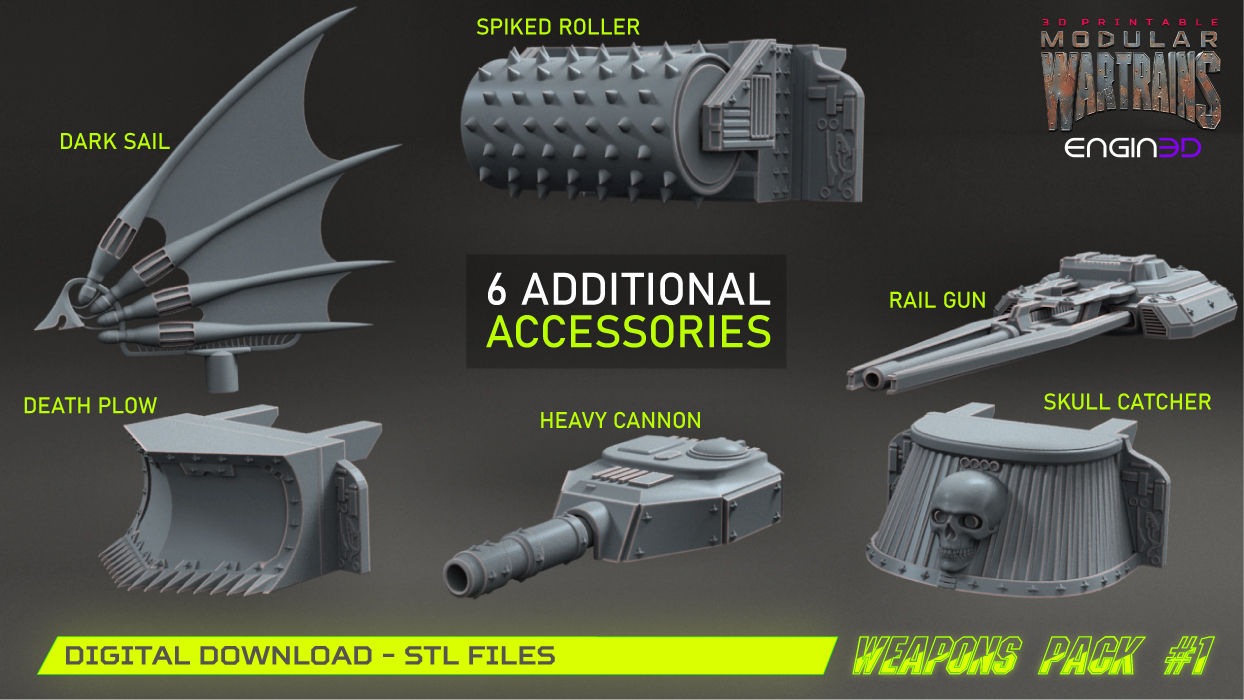 Weapons Pack #1 - Modular WarTrains - Digital Download .STLs