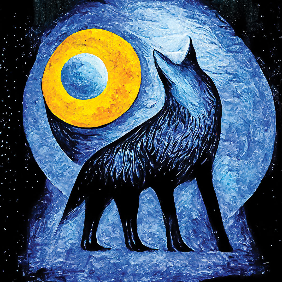 Wolf under the Moon Post Impressionism #2