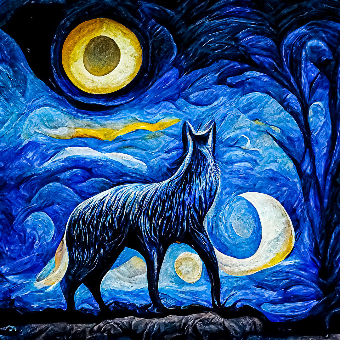 Wolf under the Moon Post Impressionism #1
