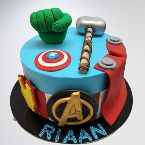 Fount dent cake looking like weapons of avengers