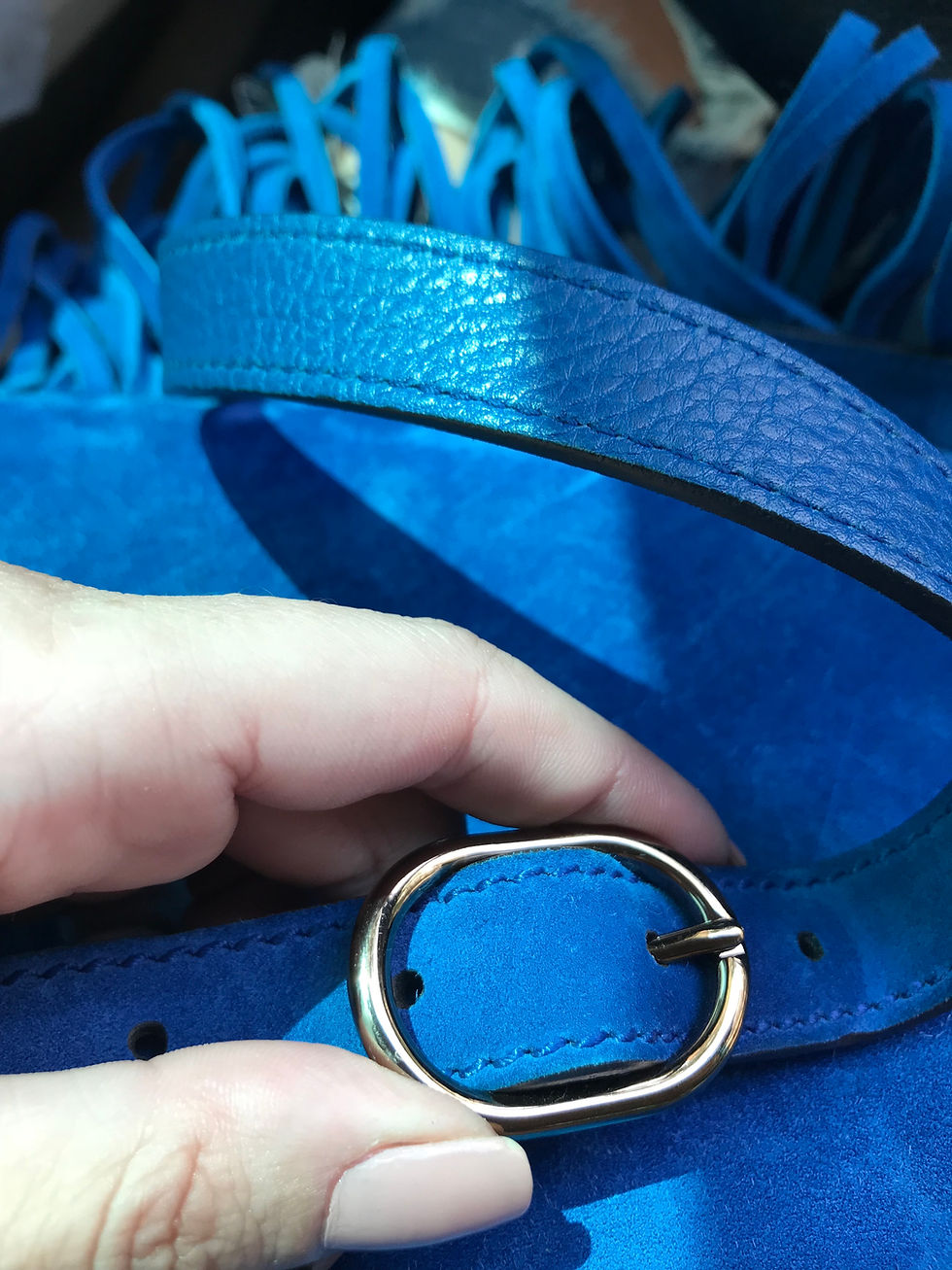 Miniatura: Bolsa Gucci Nouveau Fringe Camurça Azul