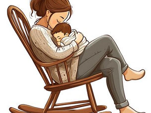 A mother rocking her child to sleep