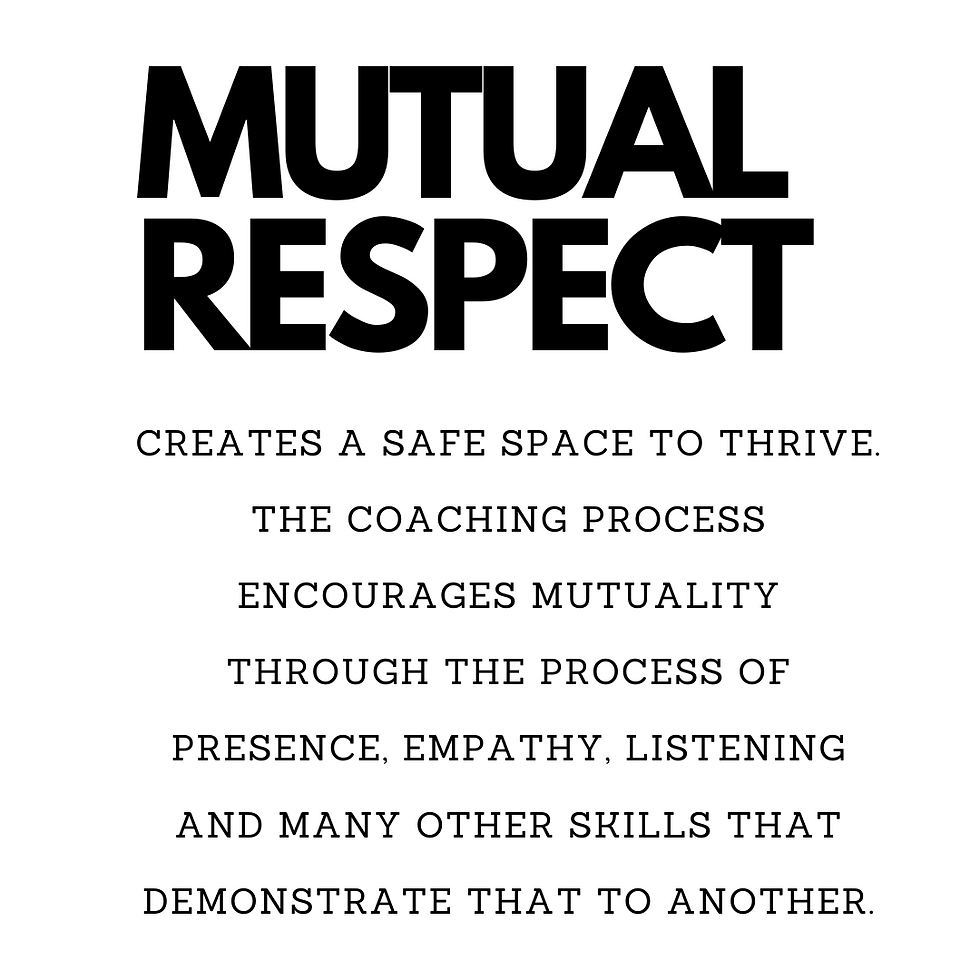 Text on a white background: "Mutual Respect" in bold, followed by a paragraph about creating safe spaces and encouraging mutuality through presence and empathy.