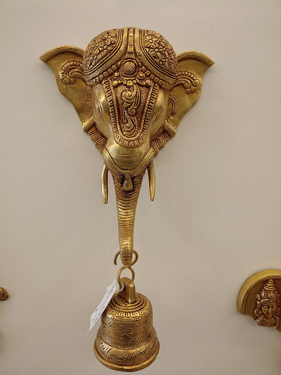 Brass Elephant Head With Bell Wall Mount