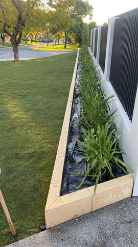 Limestone block garden bed and planting new plants