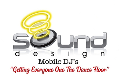 Sound Design Mobile DJ logo with the tagline ‘Getting Everyone on the Dance Floor,’ representing professional wedding DJ and reception DJ services in Joplin, Missouri and surrounding areas.