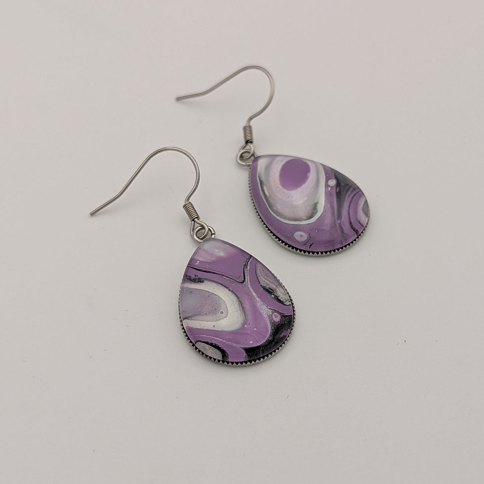 Purple Acrylic Pour Teardrop Dangle Earrings