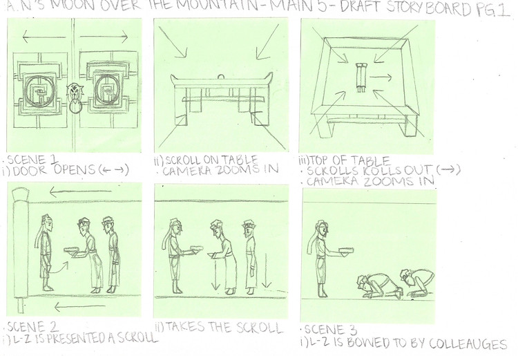 Atsushi's Moon Over the Mountain Draft Storyboard Page 1