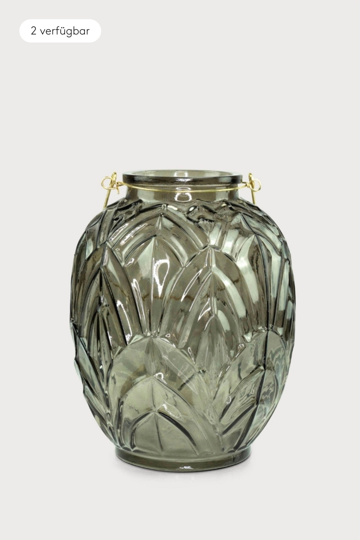 Runde Laterne aus Glas in Gold mit Muster mit goldenem Henkel aus Metall