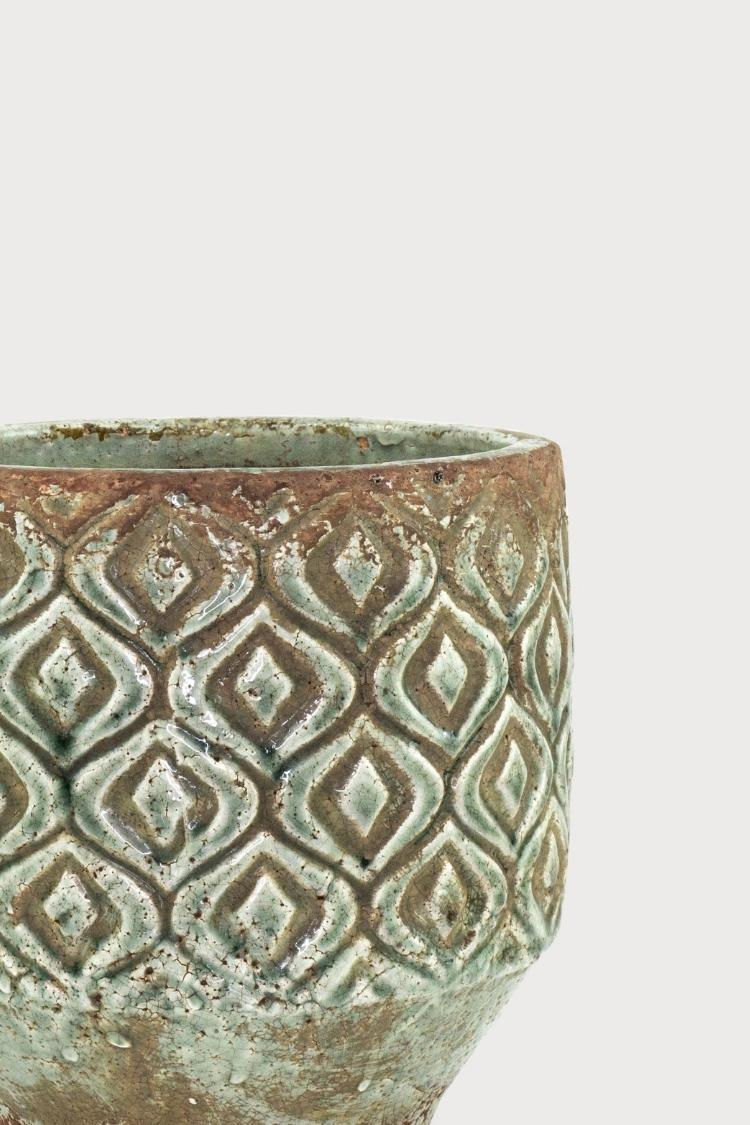 Blumentopf mit Muster aus glasierter Keramik im Antik-Look, 21x21cm