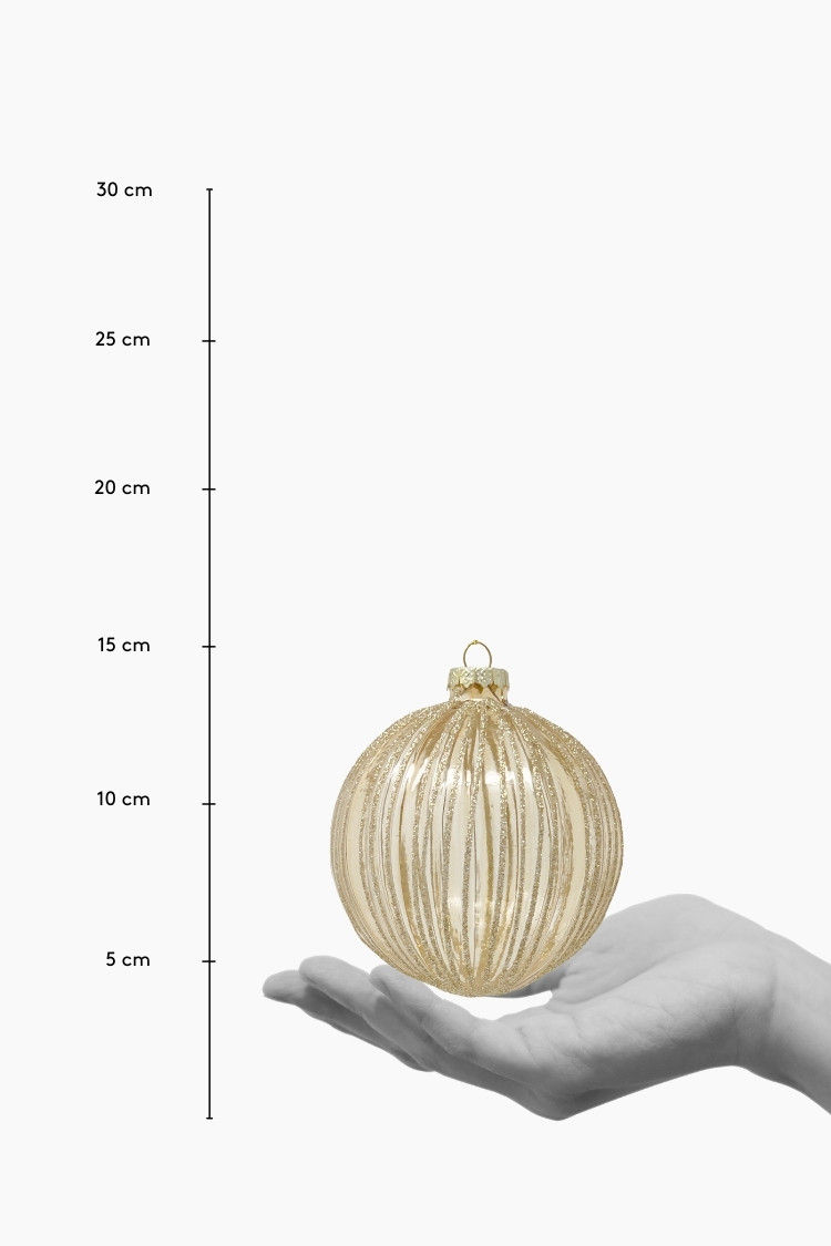 Thumbnail: Gerillte Weihnachtskugel aus transparentem Glas aus Gold mit Glitter