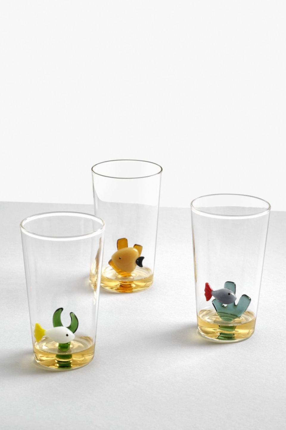 Longdrink Orange Fisch mit grüner Alge von Ichendorf Milano, H 13 cm, made in Italy