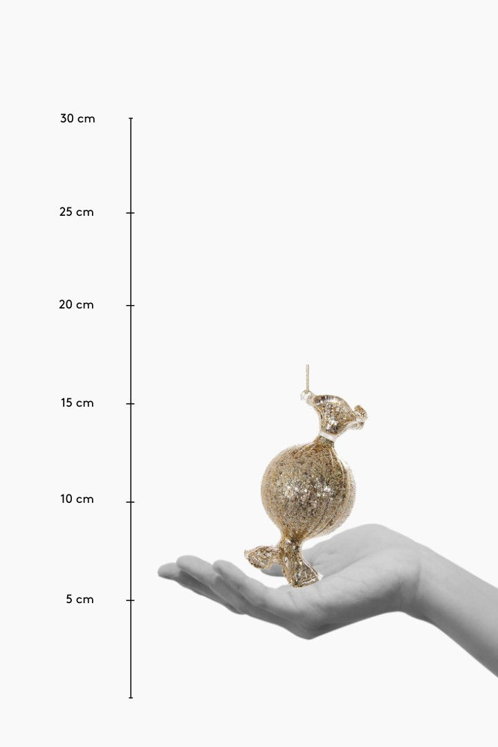 Weihnachtsbaumornament in Form eines eingewickelten Bonbons in Gold, H 9.5 cm