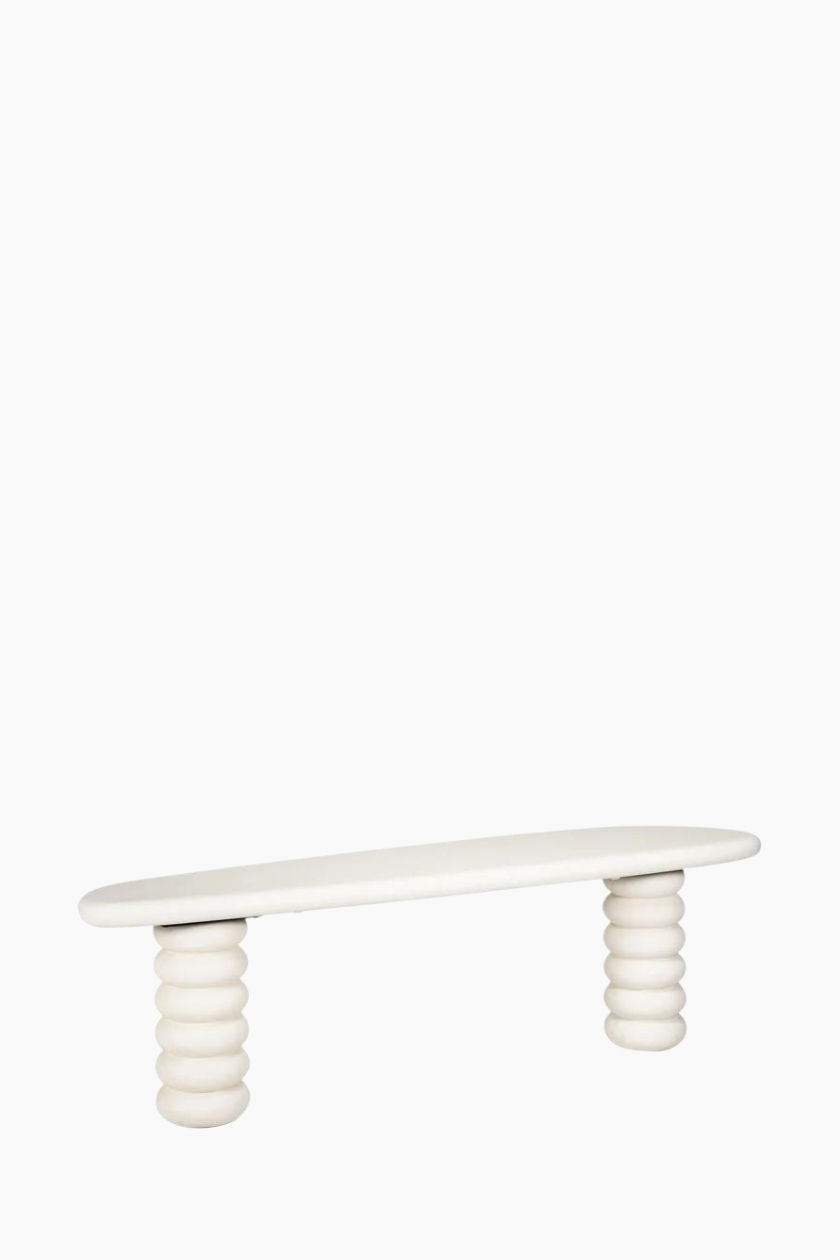 Fernsehkommode mit organischer Tischplatte und Swirl-Beinen in Creme-Weiß