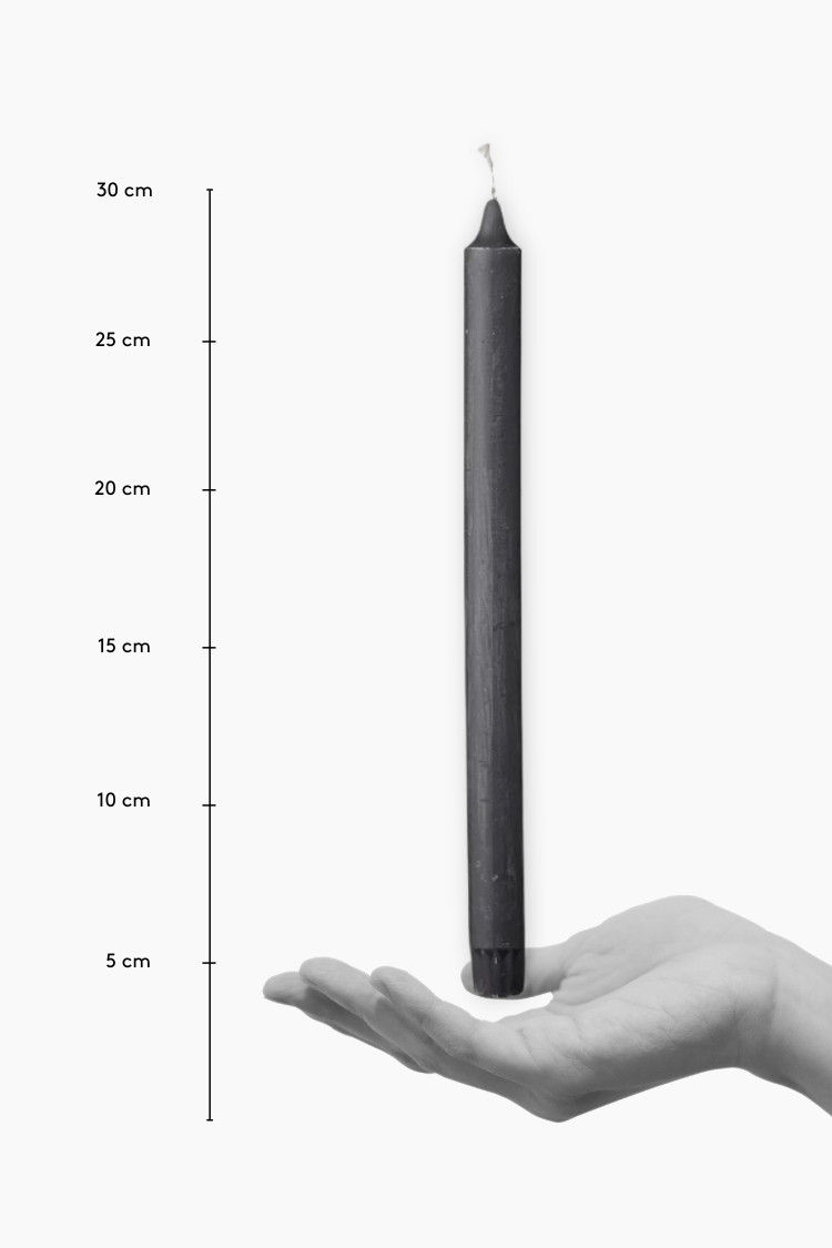 Miniaturbild: Rustikale Spitzkerze in Dunkelgrau aus 100% Paraffin, H 28 cm