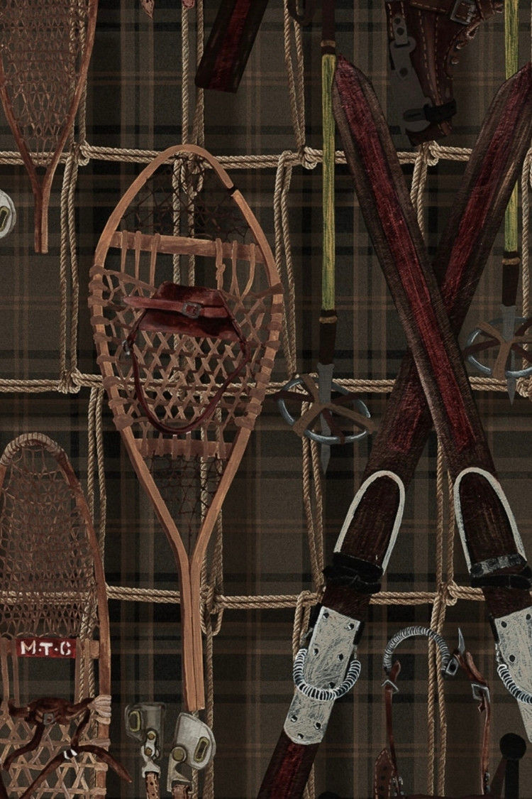 Wandtapete Vintage Skiing von Mind the Gap, Braun