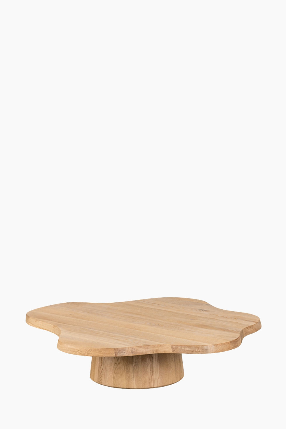 Couchtisch mit organisch geformter Tischplatte aus hellem Eichenholz, 120x120x28 cm