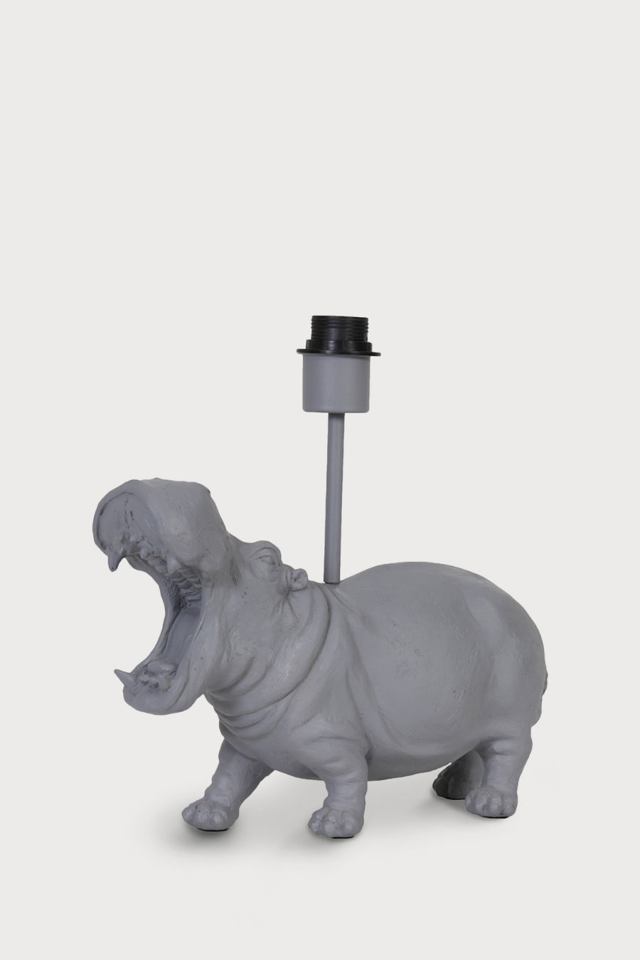 Grauer Lampenfuß in der Form eines Nilpferdes