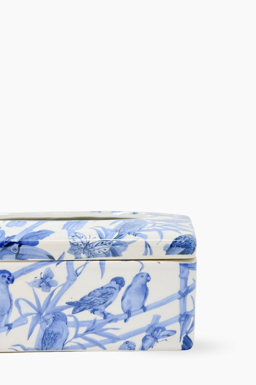 Thumbnail: Taschentuchhalter aus Keramik mit blauem illustriertem Dschungel-Muster