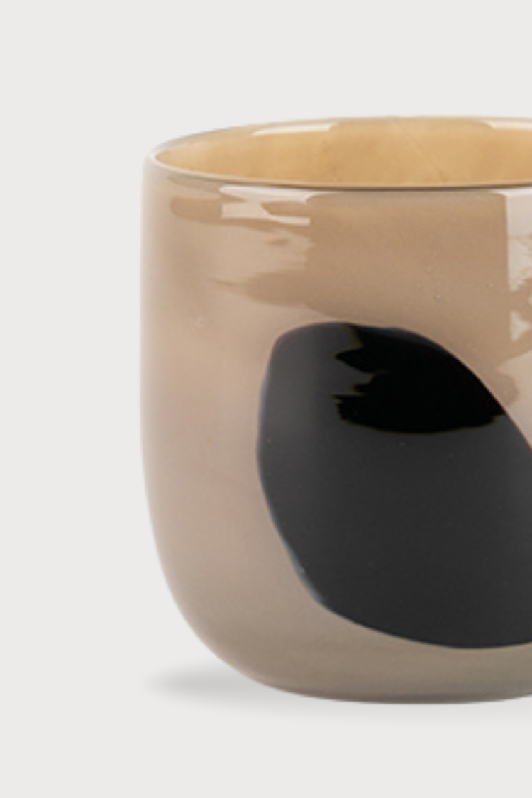 Teelichthalter Glas Rund Beige Schwarz-Brauner Kreis 10x10x10cm