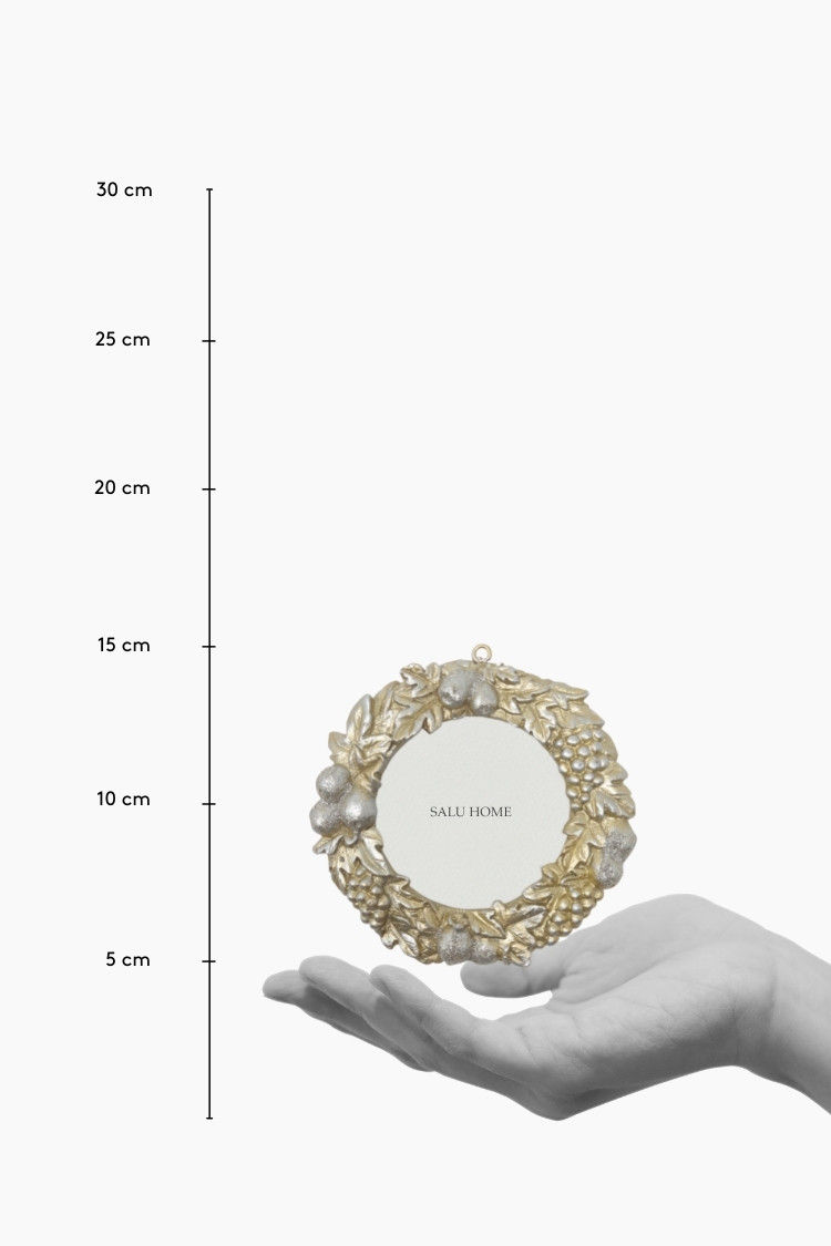 Thumbnail: Runder Weihnachtsanhänger in Form eines Fotorahmens mit goldenem Glitter, 10x10 cm