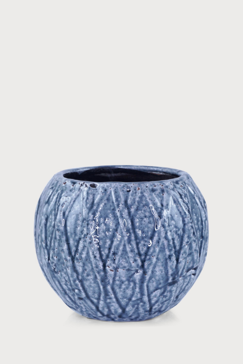 Runder Gartentopf aus Keramik in Blau